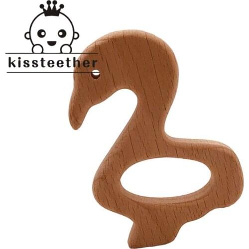 Baby Nursing Teether Accessories Beech Wood Swan Food Grade Sensory Toy DIY Teething Jewelry Pendant Baby Teether