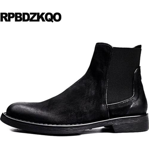 Designer suede chelsea slip on faux fur shoes winter men boots with warm black 2018 genuine leather fall booties handmade short