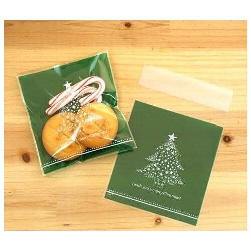 E1 Attractive Christmas tree 10*14CM Cookie packaging self-adhesive plastic bags for biscuits snack baking package