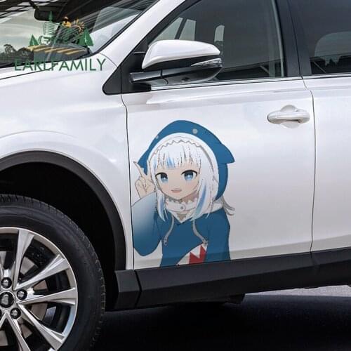EARLFAMILY 43cm x 31cm For Gawr Gura Shark Car Stickers Campervan Fine Decal Vinyl Car Wrap Personality Creative Decals Decor