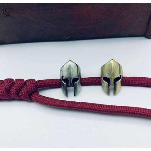EDC Knife Bead Handmde Rope Pendants Retro Brass Spartan Warrior Helmet Umbrella Lanyard Hanging Jewelry DIY Keychain Accessory