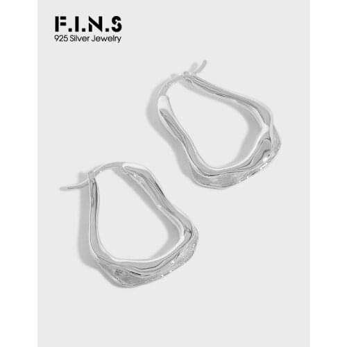 F.I.N.S Korean Fashion Design Simple Irregular Wave 100% S925 Sterling Silver Earrings Geometric Glossy Uneven Surface Hoops