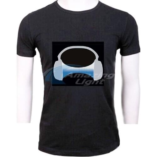 Cotton Music flashing headphones led t shirt light up el panel t-shirt sound activated flashing el panel t-shirt