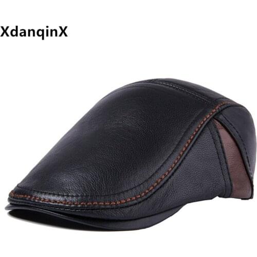 XdanqinX natural genuine leather hat cowhide leather berets for men and women new casual personality brands leather cap unisex