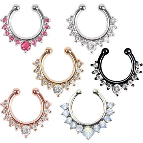 Septum Clip Clicker Nose Piercing Rings Charming Crystal Nipple Ear Piercings Earrings Body Jewelry