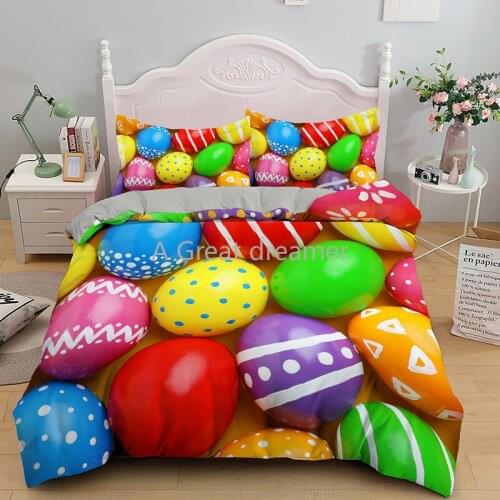 Colorful Easter Egg Bedding Set Cartoon Duvet Cover Sets For Kids Teenager Bed Linen Cute Bedclothes Twin Full Queen King Size