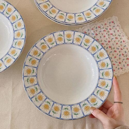 Korean retro little flower breakfast ceramic plate dessert plate Western plate lovely girl heart plates ceramic cake stand