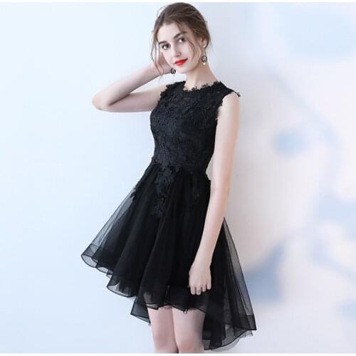 Short Lace Black Tulle Graduation Homecoming Dresses High Low Asymmetrical Elegant Party Cocktail Dress 2020
