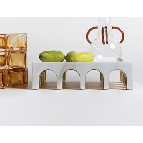 Creative Marble Texture Arches Plastic Art Decor Home Dining Table Storage Fruit Plate Resin Crafts Home Decoration Ornaments