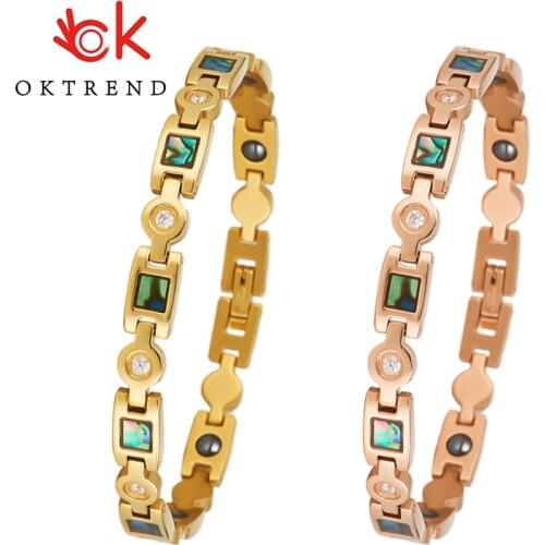 OKtrendy Magnetic Stainless Steel Bracelet Women Shell Germanium Magnetic Bracelet Health Energy Chain Link Crystal Bracelet