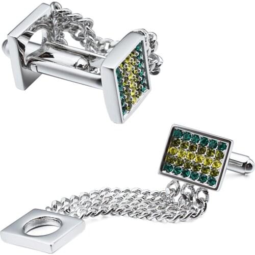 HAWSON Classical Copper & Crystal Cufflinks for Mens Shirt Stainless Steel Chain Cuff Links Fashion Accessories for Wedding