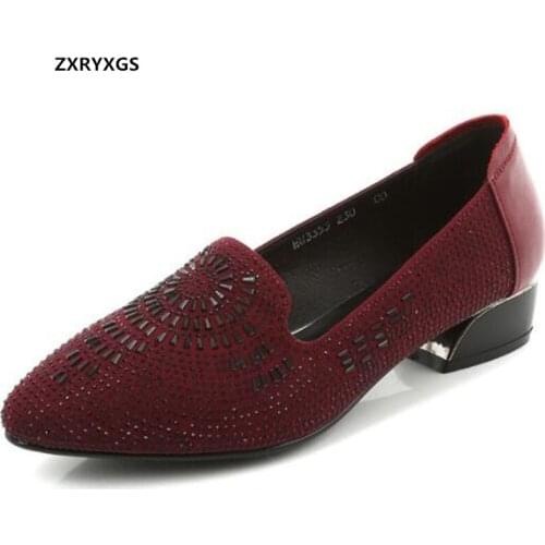 2020 New Pointed Rhinestones Classic Fashion Shoes Women High Heels Microfiber Cowhide Stitching Comfortable Shoes Woman Shoes