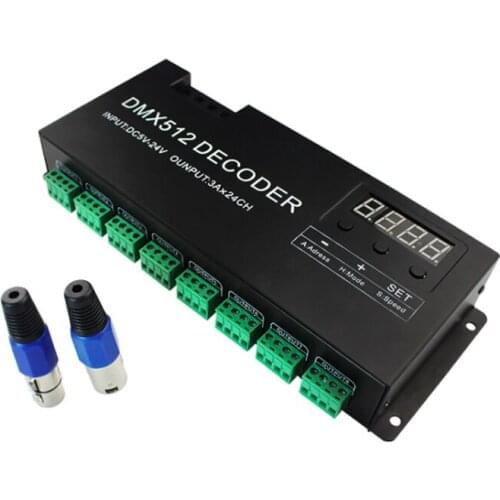 New 24 Channel RGB DMX512 Decoder Led Strip DMX Control 72A Dimmer PWM Input DC5-24V 24CH RGB Strip Light Controller