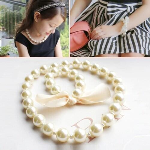 White Imitation Pearl Beads Cute Kids Romantic Pearl Necklace Jewelry Set for Children Simulated Bead Necklace Bracelet