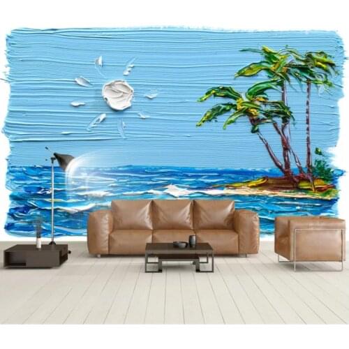 Custom photo wallpaper for walls 3 d mural wallpapers Sun, oil painting 3D sea water small tree murals TV background wall papers