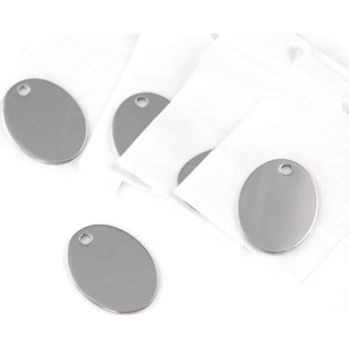 Blank Stamping Tags Stainless Steel Pendants Silver Tone Oval Jewelry DIY Finding 30x22mm(1 1/8"x 7/8") 100Pcs