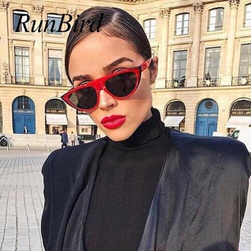 RunBird Vintage Cat Eye Sunglasses Women Brand Designer Sexy Sun Glasses Retro Red Black Eyewear Fashion Catwalk Glasses 1508R