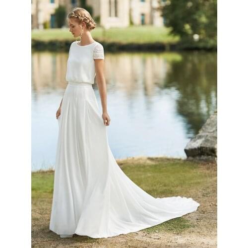 Boho Short Sleeves Wedding Dress Open Back Lace Bohemian Beach Summer A Line Soft Chiffon Plus Size Bridal Gown Custom Made