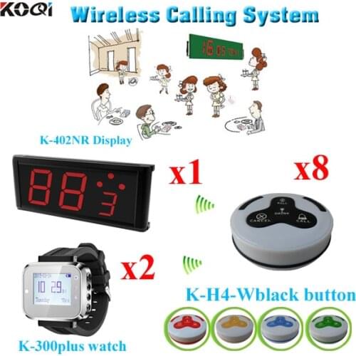 Guest Pager Calling System Waiter Ycall For Service Hotel Equipment 1pcs LED Display With 2pcs Watch Pager And 8pcs Call Button