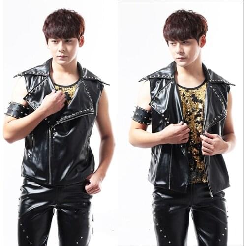 Hip Hop Jazz Dance Costumes for Men Black Jacket Coat Pole Dance Clothing Male Nightclub Singer Performance Stage Outfits DT774