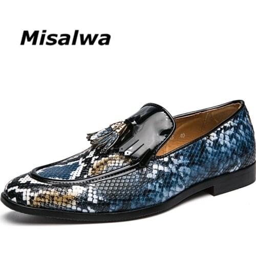 Misalwa Snake Skin Leather Casual Men Shoes Spring Summer Tassel Party Fashion Shoes Tassel Male Loafers Italian British Shoes