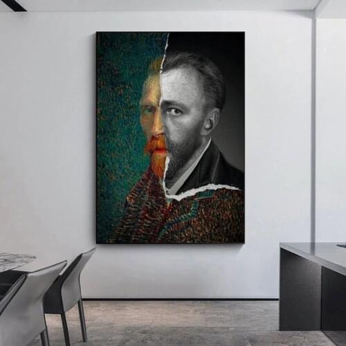 Van Gogh and Mona Lisa and Jesus Tear Collage Canvas Painting Abstract Famous Posters and Prints Wall Art Picture for Home Decor