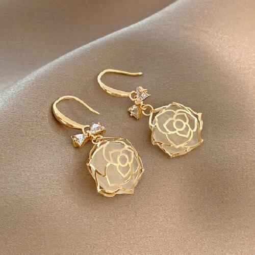 Korean New Style Vibrato, The Tiktok Flower, Zircon, Earrings, Maid, Fashion, Cats Eye Stone Pendant, Earrings, Earrings
