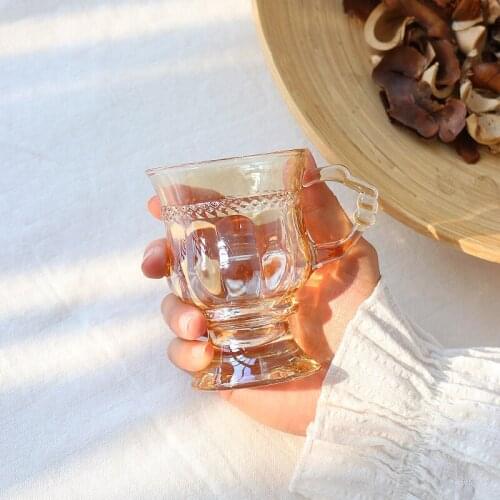 Vintage embossed glass tall latte coffee cup