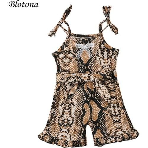 Blotona Fashion Girls Snake Skin Pattern One-piece Jumpsuit, Sleeveless Flared Pants Lace-up Sling Bodysuit for Summer 0-4Years