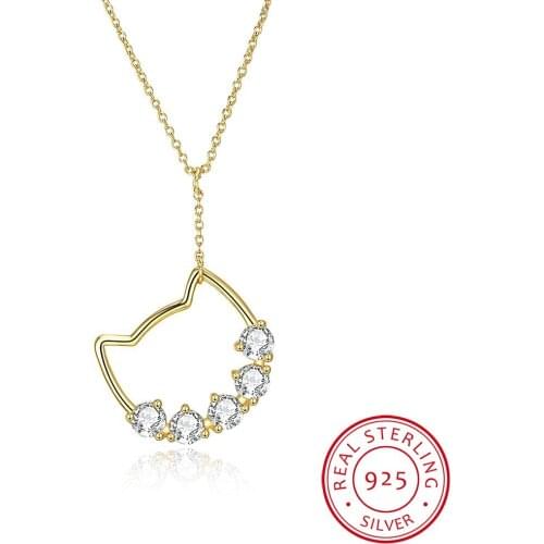 LEKANI Crystals Animal Fine Jewelry Cute Cat Pendant Necklaces For Women Girls Gifts Luxury Real 925 Silver 2019