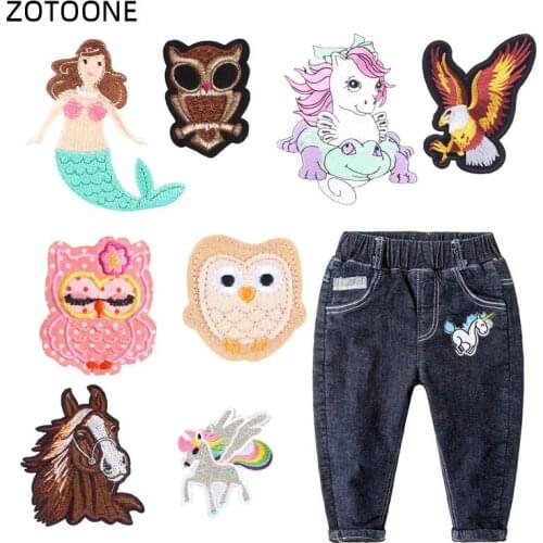 ZOTOONE Iron on Patch for Jeans Sew on Animal Embroidered Owl Mermaid Patches for Clothing DIY Badge for Clothes Applique G