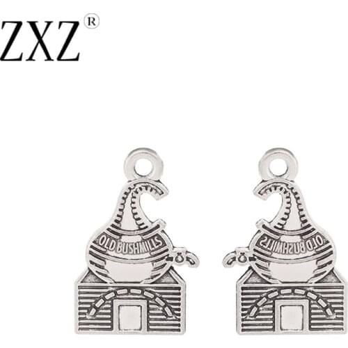 ZXZ 10pcs Tibetan Silver Tone Old Bushmills Charms Pendants Beads for Necklace Bracelet Earring Making 21x14mm