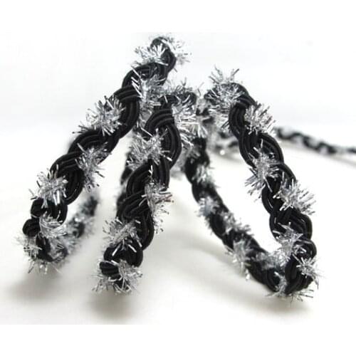 2 Yards 3/8 Inch Black and Silver Braided Trim|Shiny Trim|Hair Supplies|Woven Trim|Costume Making|Doll Lace