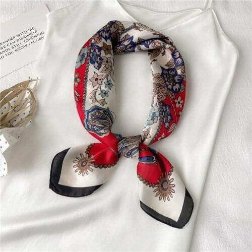 2021 Headband Female Hijab Silk Hair Wrap Shawl Neckerchief Print Satin Headscarf Square Scarf For Women Luxury Foulard Bandana