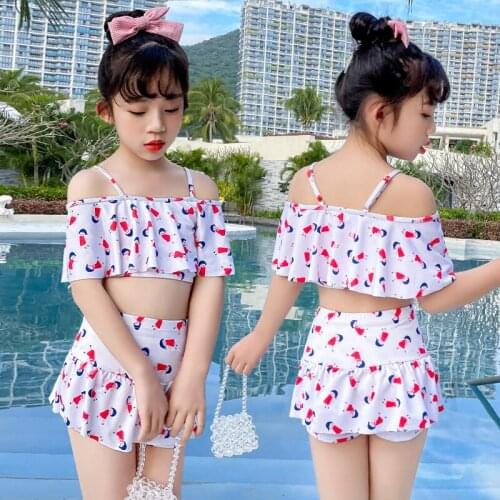 2021 New Fashion Childrens Small Fresh Cartoon High Elasticity 3-5 Year Old Girls Split Swimsuit Swimwear