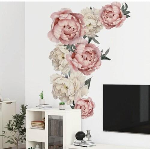 40*60cm Large Pink Peony Flower Wall Stickers Romantic Flowers Home Decor for Bedroom Living Room DIY Vinyl Wall Decals