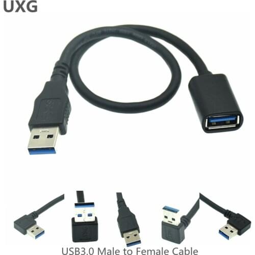 5Gbps USB 3.0 A Male to Female 90 Angled Extension Adaptor cable USB3.0 male to female right/left/down/up Black cable cord 30cm