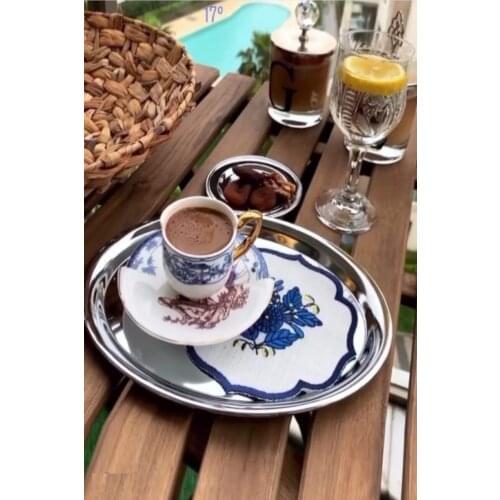 6 Pcs Lux Silver Round Serving Tray 24 Cm