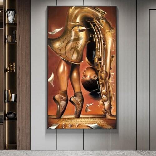 Abstract Music Balletic Tune Art Oil Painting on Canvas Black Girl Posters and Prints Wall Art Picture for Living Room Decor