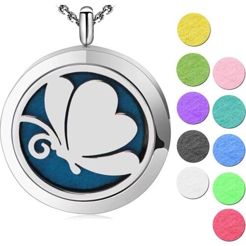 AMYA Jewelry 30mm Moths Tree Dolphin Shell Aromatherapy Essential Oils Stainless Steel pendant Perfume Diffuser Locket Necklace