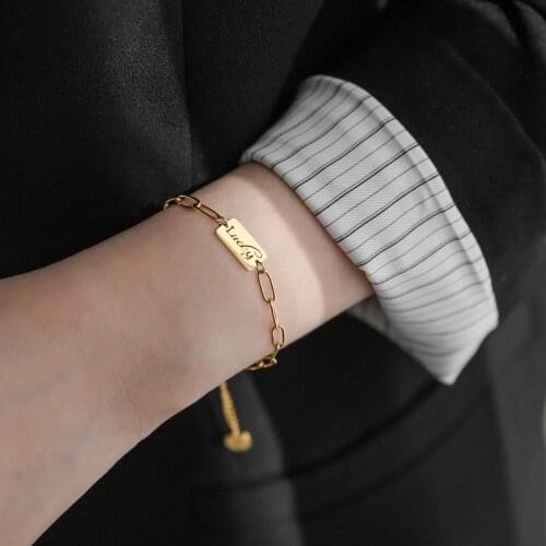 YUN RUO Personality Design Yellow Gold Color Lucky Chain Bracelet Woman Accessories Fashion Titainum Steel Jewelry Never Fade
