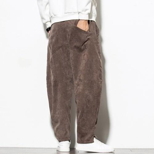 Corduroy Solid Streetwear Cargo Pants Men and Women Fall Harajuku Plaid Loose Harem Jogger Sweatpant Trousers Jogging Pants Men