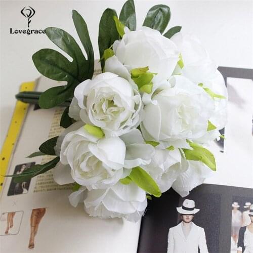 Lovegrace Artificial Flower Bouquet 10 Heads Silk Rose Decorations DIY Bridal Flower Bouquet Mariage Wedding Bouquets