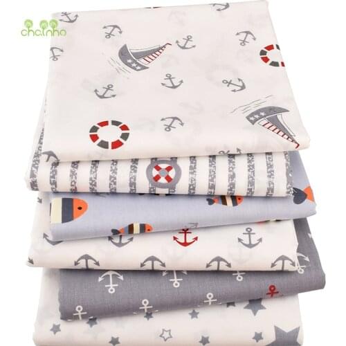 Chainho,New Grey Naval Series Twill Cotton Fabric For DIY Quilting Sewing Of Baby&Child/Sheet,Pillow,Cushion Material Half Meter