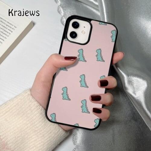 Krajews Pink dino coque Phone Case for iPhone 12 mini 5 6S 7 8 PLUS X XS XR 11 PRO MAX SE 2020 Back Cover Funda Shell
