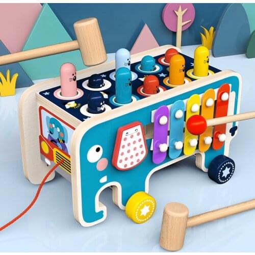 Kids Wooden Montessori Toys Whac-A-Mole Toy Multifunctional Beat Slide Early Learning Educational Sensory Childrens Gift Toy