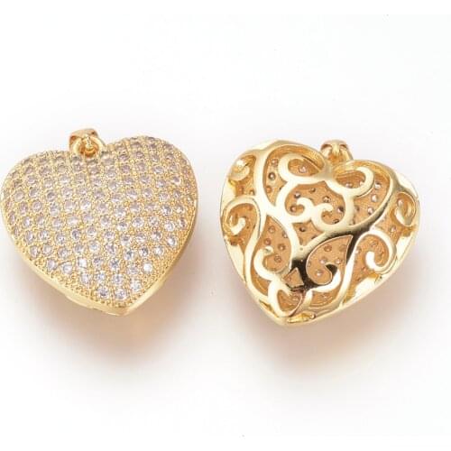Fashewelry 5pcs Brass Micro Pave Cubic Zirconia Heart Pendants for DIY Necklace Findings Jewelry Making Accessories 23x22x9mm