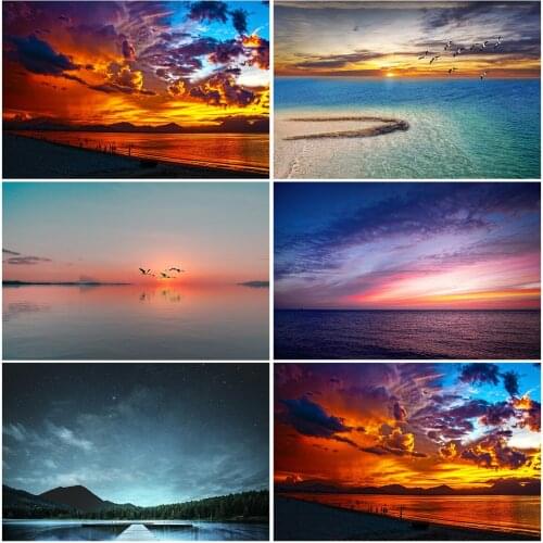 Sunset Coastal Line Rocks Landscape Backdrop Photography Background Prop Cloth