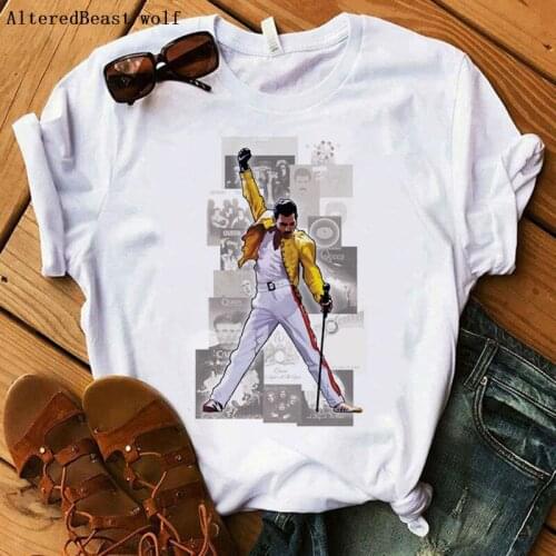 Freddie Mercury t shirt print rock Tops shirt women freddie mercury queen t shirt female harajuku Queen tshirt women clothes