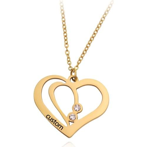 Customized Name Date Necklace Heart Crystal Pendant for Woman Anniversary Personalized Fashion Female Jewelry
